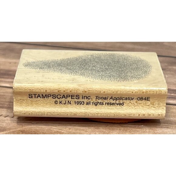 1993 STAMPSCAPES INC TONAL APPLICATOR 084E WOOD MOUNTED RUBBER STAMP PEAR K.J.N. - Picture 4 of 5